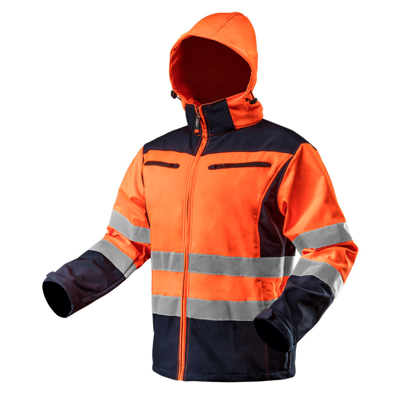Arbetsjacka varning softshell med huva, orange, storlek XXXL