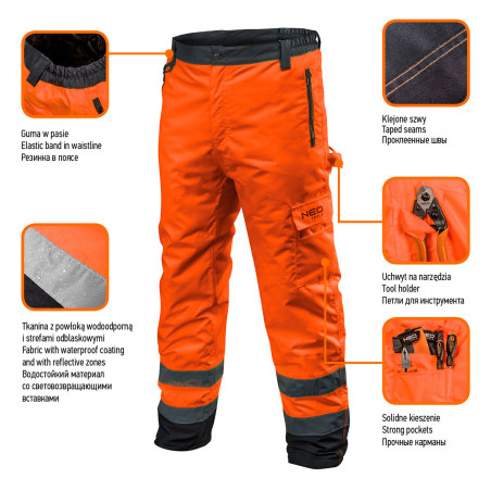 Arbetshängselbyxor varsel, fodrade, orange, storlek XXXL.