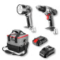 Set med batteridrivna elverktyg: borrskruvdragare, ficklampa, väska, batteri Energy+ 18V, Li-Ion 2.0Ah, laddare