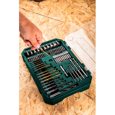 Ett set med 81 borr och bits, hylsor