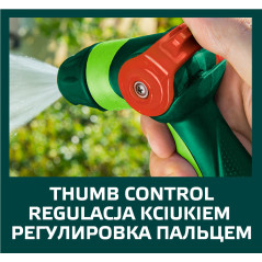 Spridare med justerbart pistolhandtag och steglös flödesreglering.