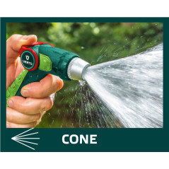 Spridningsmunstycke med justerbar stråle och kontinuerlig flödesreglering.