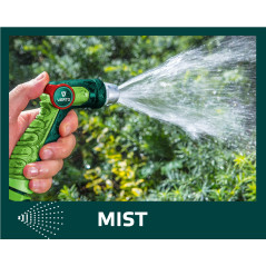 Spridningsmunstycke med justerbar stråle och kontinuerlig flödesreglering.