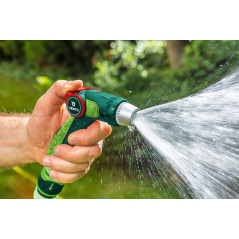 Spridningsmunstycke med justerbar stråle och kontinuerlig flödesreglering.