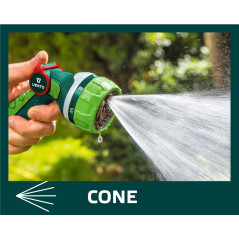 Spridarpistol med 7 funktioner och kontinuerlig justering av strålen.