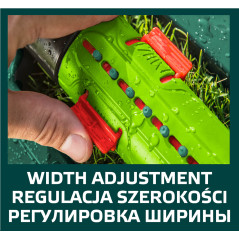 Oscillerande sprinkler, bevattningsyta 15 x 19 m, 18 bevattningsmunstycken, nål för rengöring av munstycken.