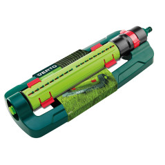 Oscillerande sprinkler, bevattningsyta 15 x 19 m, 18 bevattningsmunstycken, nål för rengöring av munstycken.