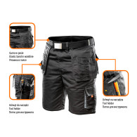 Korta HD-shorts, canvasbälte, avtagbara fickor, storlek XXL/58.