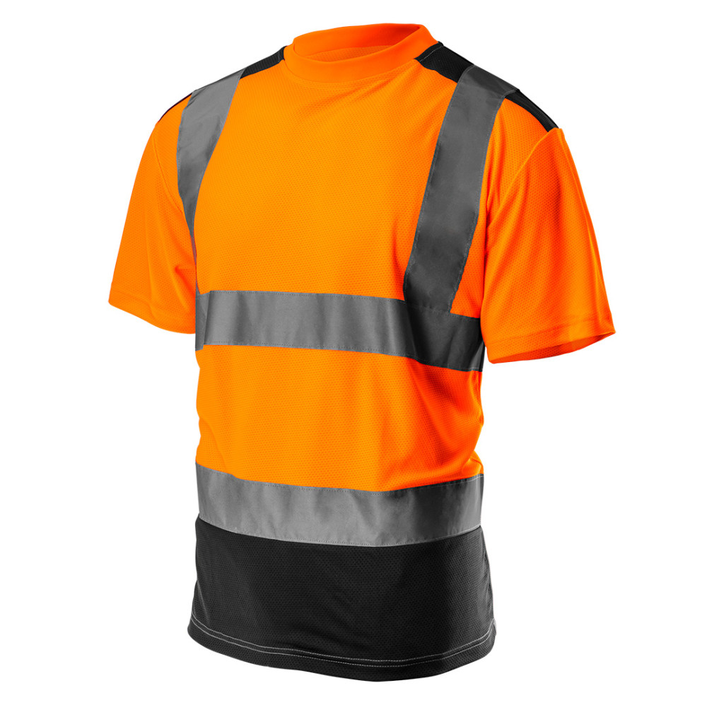 Varnings-T-shirt, mörk botten, orange, storlek L Varnings-T-shirt, mörk botten, orange, storlek L