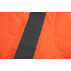 Varningströja, mörk botten, orange, storlek XL.