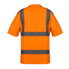 Varningströja, mörk botten, orange, storlek XL.