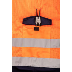 Korta varningsbyxor, orange, mesh, storlek S.