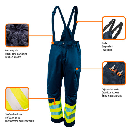 Arbetshängslen, varningsfärgade, marinblå, storlek S