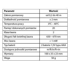 Avståndsmätare med laser, räckvidd 40 m, pekskärm