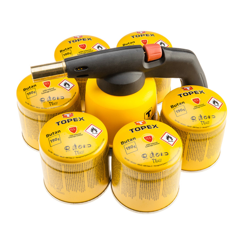 Gaslödkolvslampa med patron + 6 gaspatroner med ventil