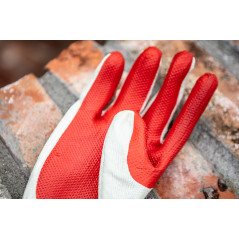 Arbetshandskar, 65% bomull + 35% polyester belagd med gummi, 10 tum.