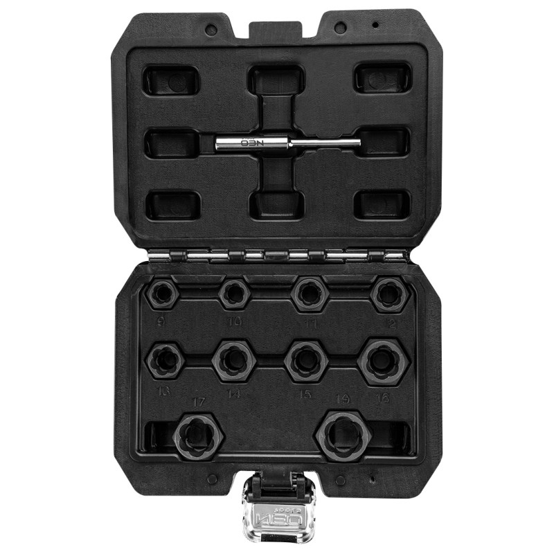 Skruvmejselbits, för skadade muttrar, korta - set med 11 stycken.