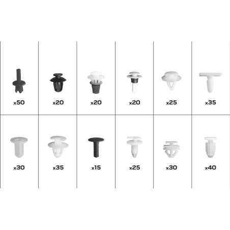 Set med 345 st Peugeot-bilklämmor