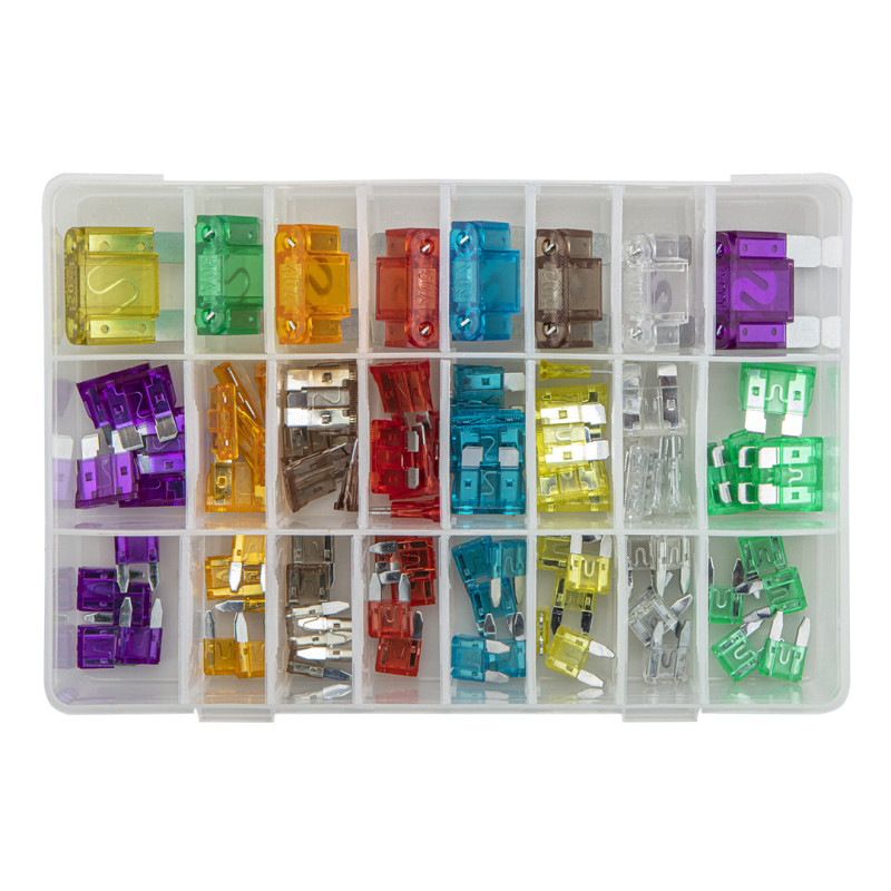 Säkringsset för bilar, ask, 88 stycken, 3 typer