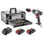Energy+ set in an aluminum suitcase: drill/screwdriver 2x18V/2.0Ah, 10 mm, detachable handle + 109 accessories

Energisats i en 