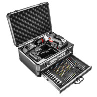 Energy+ set in an aluminum suitcase: drill/screwdriver 2x18V/2.0Ah, 10 mm, detachable handle + 109 accessories

Energisats i en 