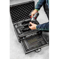 Energy+ set in an aluminum suitcase: drill/screwdriver 2x18V/2.0Ah, 10 mm, detachable handle + 109 accessories

Energisats i en 