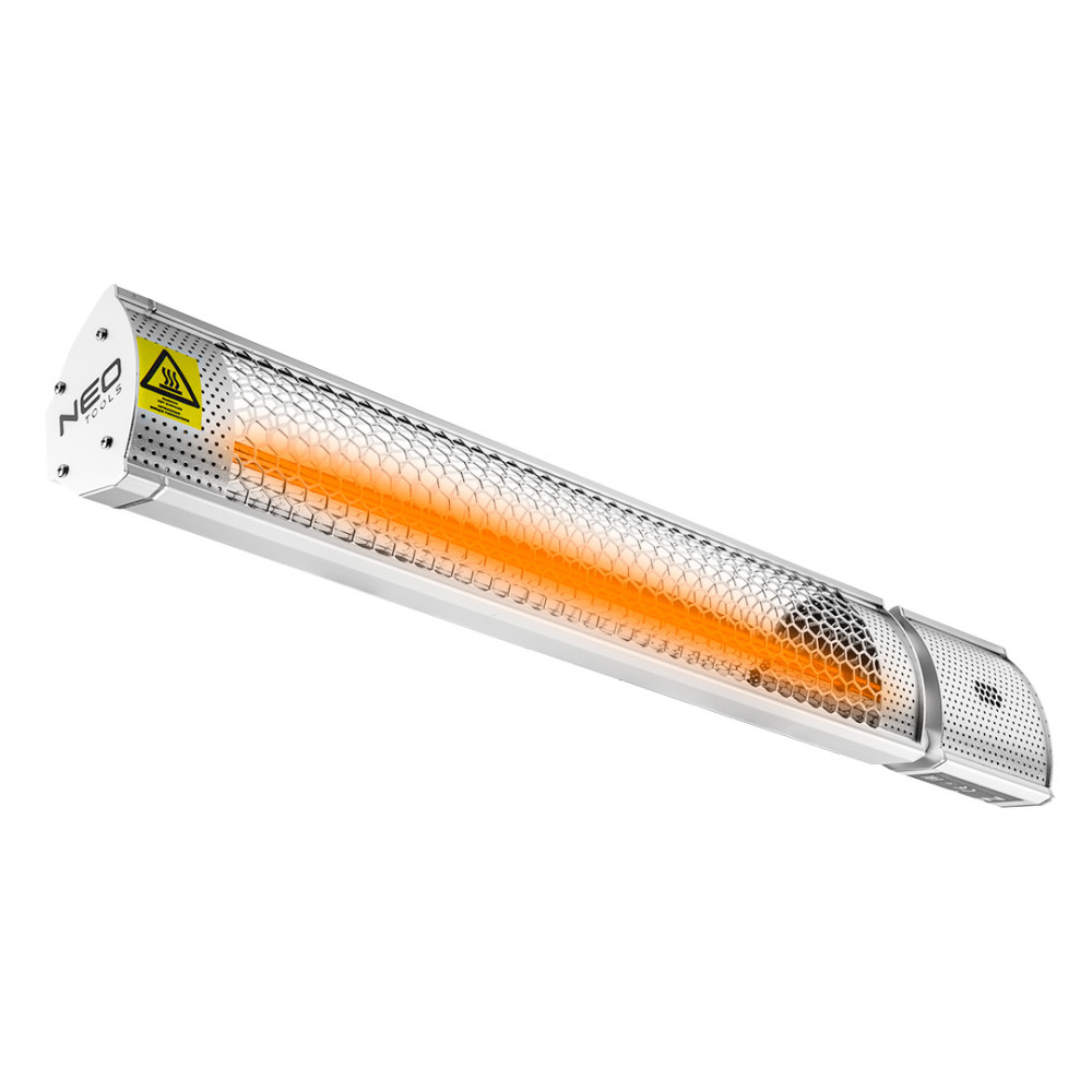 Strålningsvärmare 2000W, IP55, gyllene halogenlampa, fjärrkontroll, 2 effektnivåer Strålningsvärmare 2000W, IP55, gyllene halogenlampa, fjärrkontroll, 2 effektnivåer