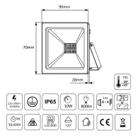 Strålkastare LED Maclean, slim, 10W, Varmvit (3000K), IP65, MCE510 WW