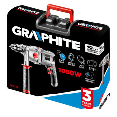 Slagborr med två växlar 1050W, chuck 13 mm, varvtal I: 1100, II: 3000 varv/min, väska