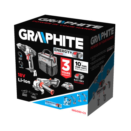 Set E+: borr(58G000), slipmaskin(58G003), USB-adapter(58G025), 2x batteri(58G001/04), laddare(58G002)