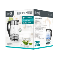 Elvattenkokare TEESA, glas + rostfritt stål, 2000 W, svart, 1,7 L