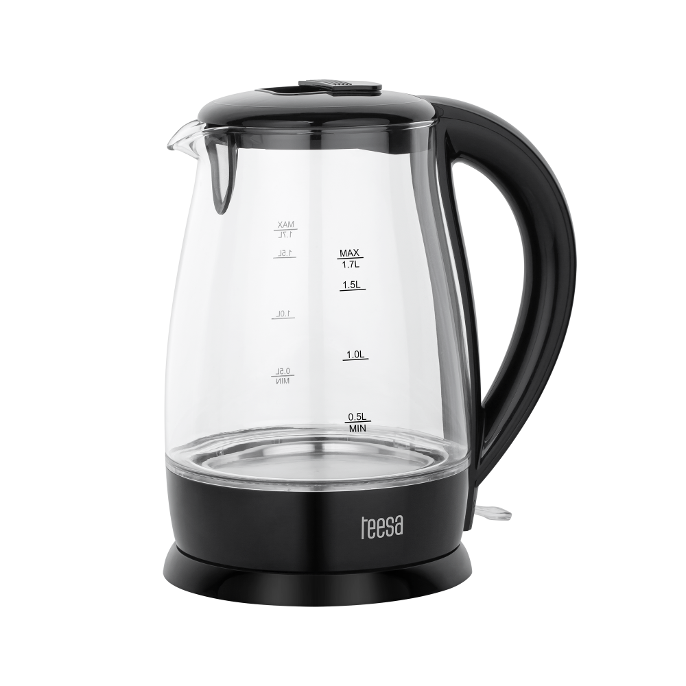 Elkedel TEESA, glas, 2200 W, svart, 1,7 L