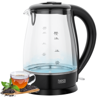 Elkedel TEESA, glas, 2200 W, svart, 1,7 L