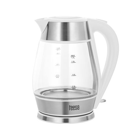 Elkedel TEESA, glas + rostfritt stål, 2200 W, vit, 1,7 L