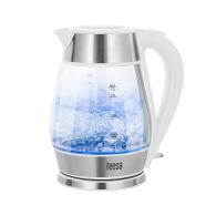 Elkedel TEESA, glas + rostfritt stål, 2200 W, vit, 1,7 L