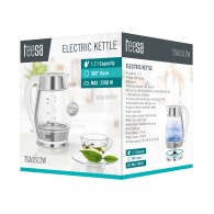 Elkedel TEESA, glas + rostfritt stål, 2200 W, vit, 1,7 L