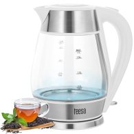 Elkedel TEESA, glas + rostfritt stål, 2200 W, vit, 1,7 L