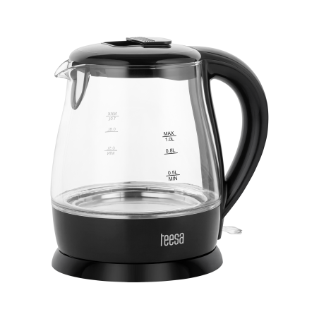 Elkedel TEESA, glas, 1650 W, svart, 1 L