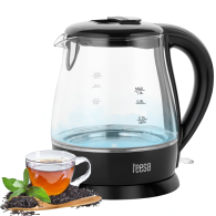 Elkedel TEESA, glas, 1650 W, svart, 1 L