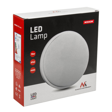 LED-lampa Maclean, Vägg- eller takmonterad, Vit färg, 1100 lm, 15W, IP54, Naturligt vitt ljus (4000K), MCE342