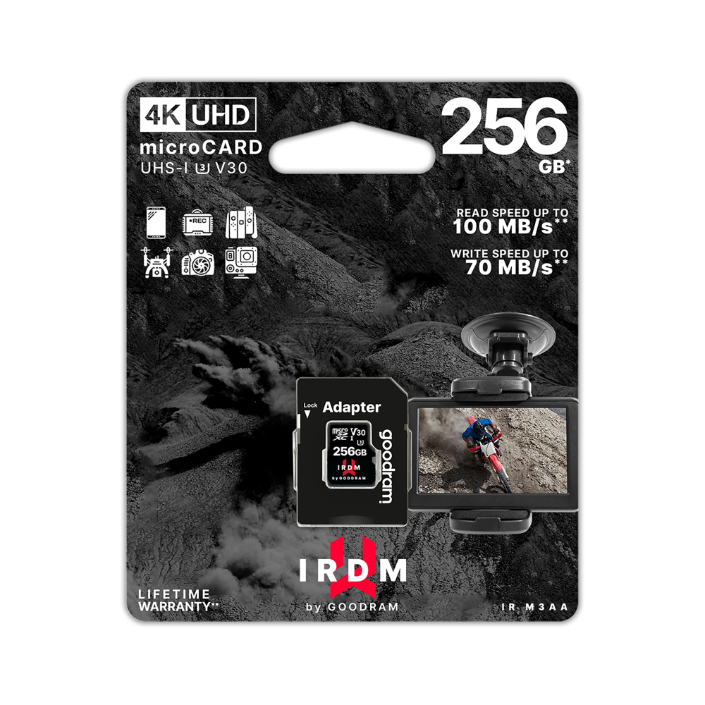 Minneskort microSD 256 GB UHS-I U3 från Goodram med adapter
