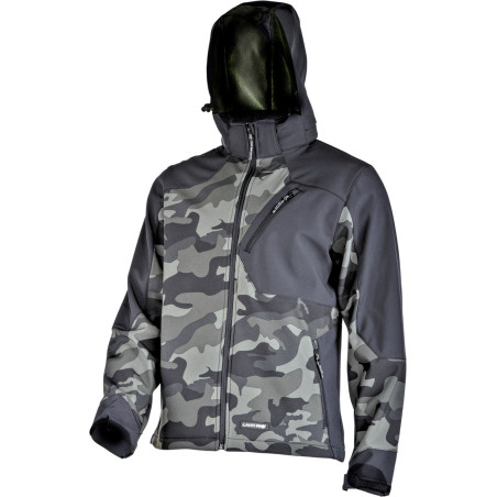 Jacka i softshell med kamouflagegrön-svart huva, '3XL', CE, Lahti | HandlaSmidigt.se
