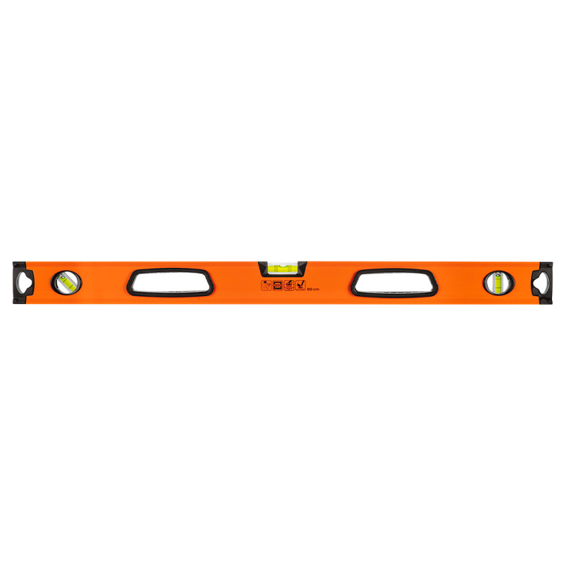Vattenpass i aluminium med handtag, 3 libeller, magnet, fräst undersida, 80 cm.