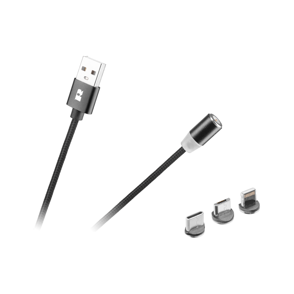 Kabel USB magnetyczny 3w1 microUSB, USB typu C, Lightning 100 cm czarny Kabel USB magnetyczny 3w1 microUSB, USB typu C, Lightning 100 cm czarny