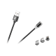 Magnetisk 3-i-1 USB-kabel microUSB, USB-C, Lightning 100 cm svart