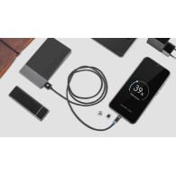 Magnetisk 3-i-1 USB-kabel microUSB, USB-C, Lightning 100 cm svart