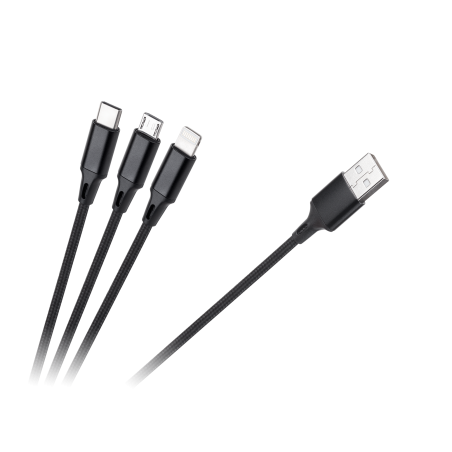 USB 3-i-1-kabel med microUSB, USB typ C, Lightning 100 cm