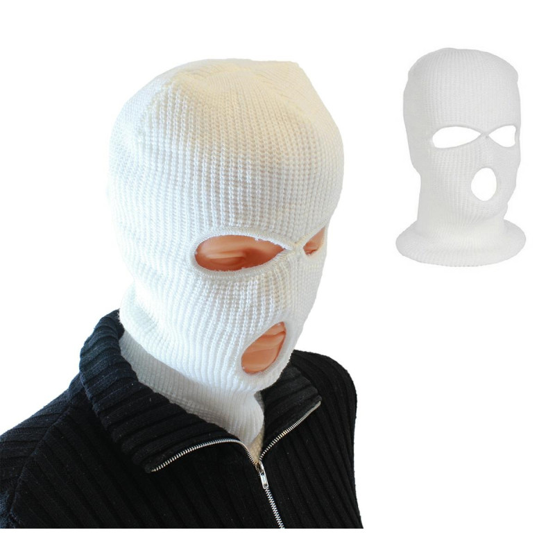BQ42C Balaclava ansiktsmask med 3 hål vit