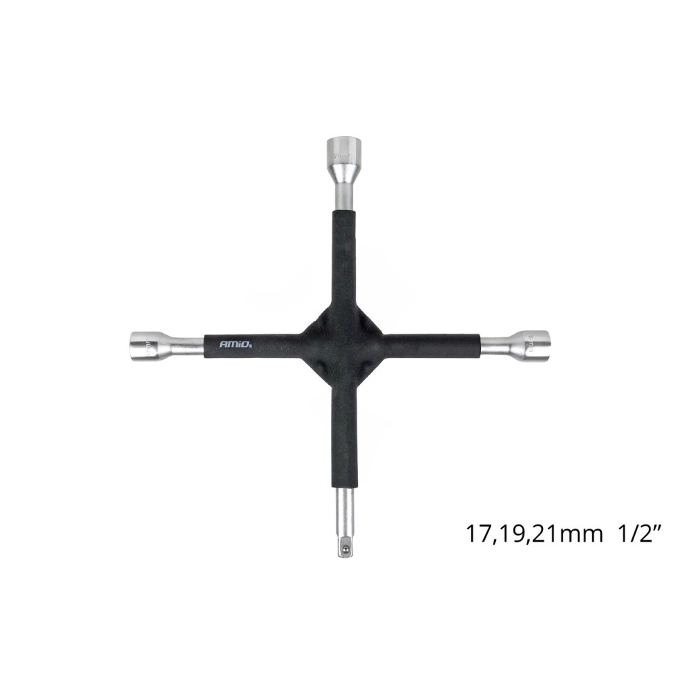 Korsnyckel med gummibeläggning 17 mm 19 mm 21 mm 1/2' amio-02402 Korsnyckel med gummibeläggning 17 mm 19 mm 21 mm 1/2' amio-02402