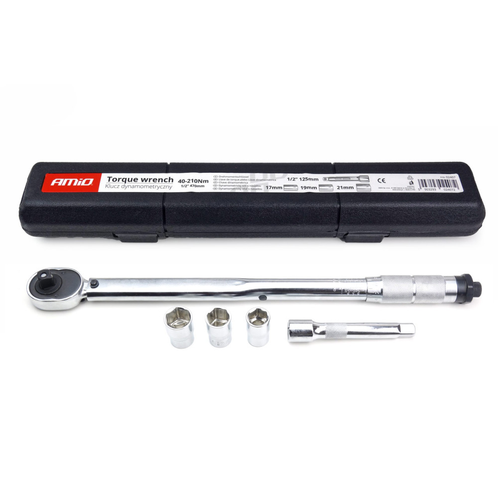 Klucz dynamometryczny z nasadką 17 mm 19 mm 21 mm 40-210 nm amio-02407